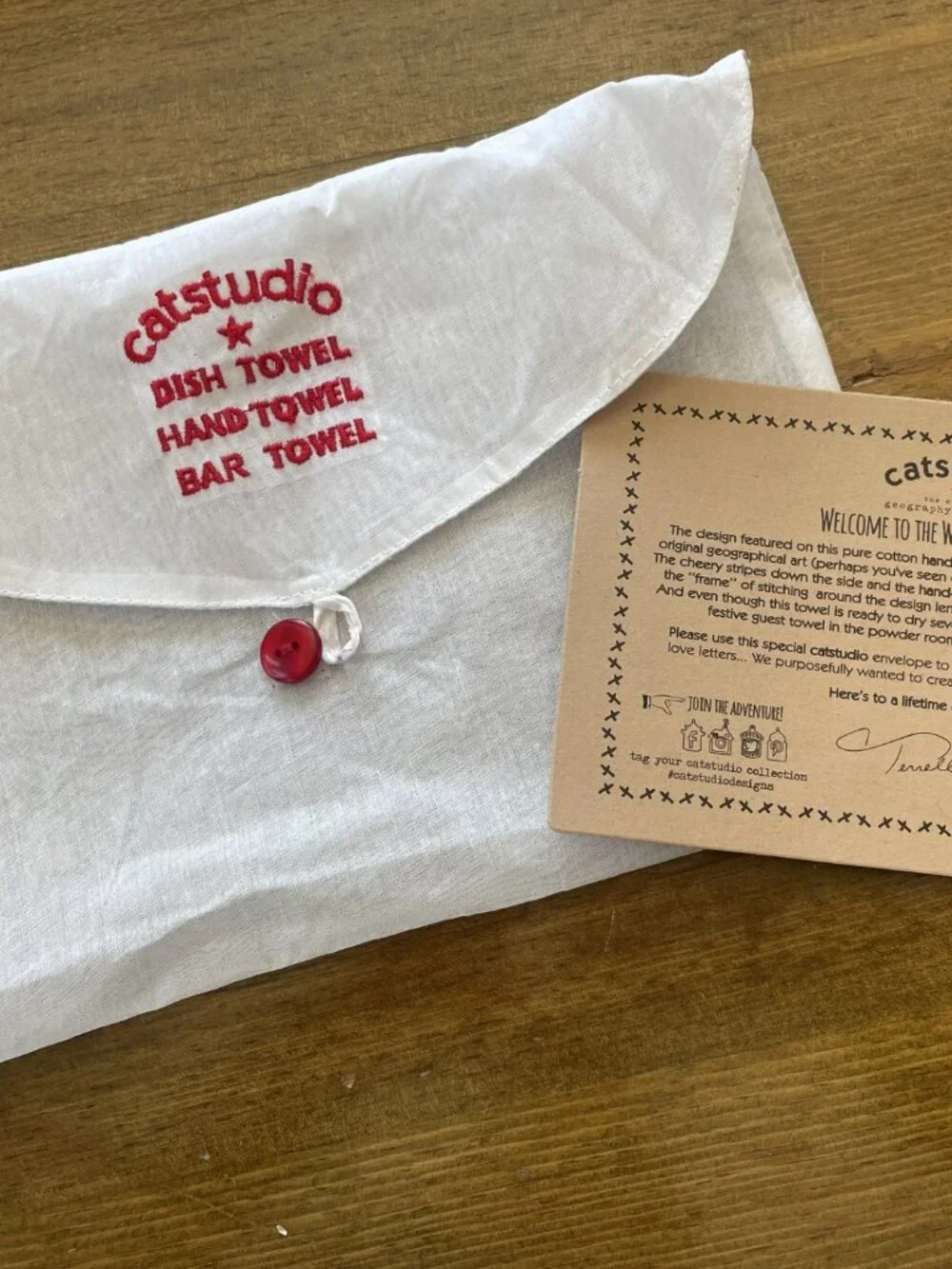 Austin dish, hand, bar towel catstudio, rick rack edge, embroidery, cotton  NEW